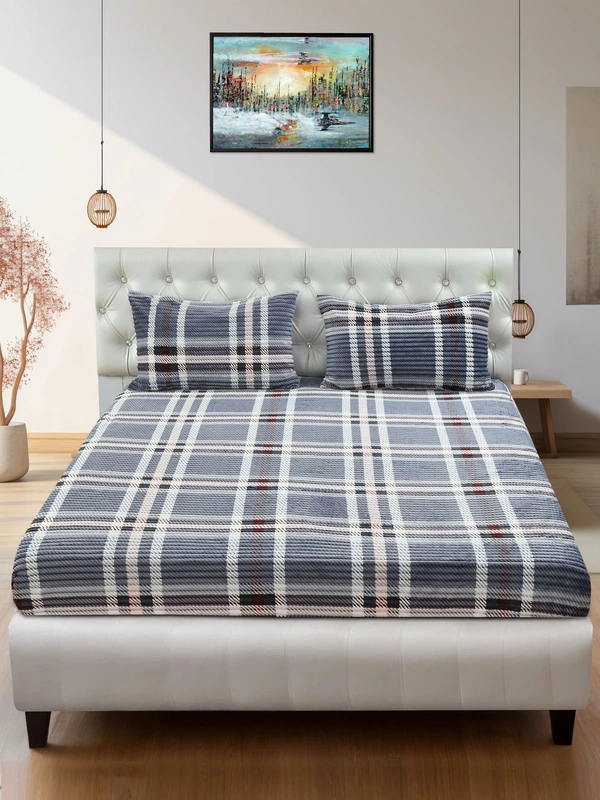 MORADO 190 GSM Flannel Super Soft Warm Elastic Fitted Double Bed Bedsheet with 2 Pillow Covers for Winters - 72x78x8 Inches, Bright Grey - 72x78x8 Inches, Bright Grey