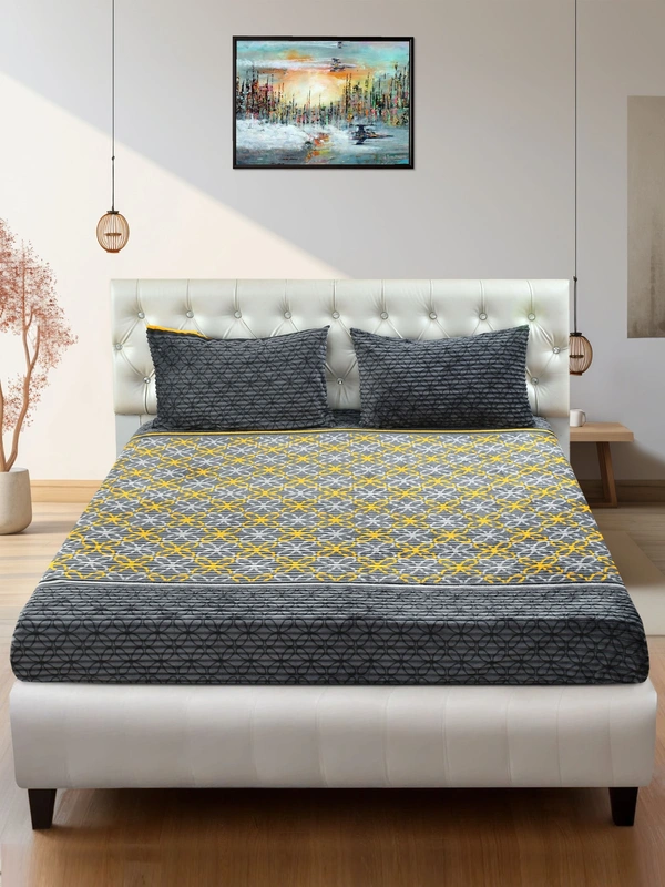 MORADO 190 GSM Flannel Super Soft Warm Elastic Fitted Double Bed Bedsheet with 2 Pillow Covers for Winters - 72x78x8 Inches, Dark Grey - 72x78x8 Inches, Dark Grey