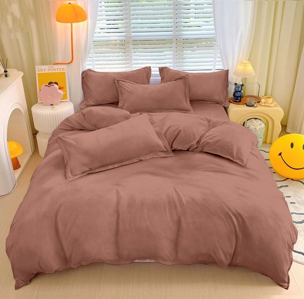 MORADO 190 GSM Flannel Super Soft Warm Elastic Fitted Double Bed Bedsheet with 2 Pillow Covers for Winters - 72x78x8 Inches, Mocha - 72x78x8 Inches, Mocha