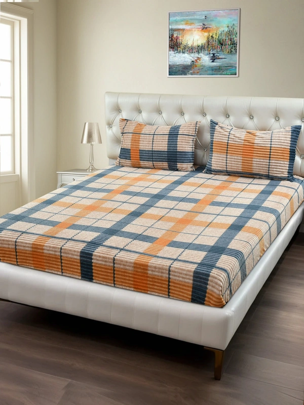 MORADO 190 GSM Flannel Super Soft Warm Elastic Fitted Double Bed Bedsheet with 2 Pillow Covers for Winters - 72x78x8 Inches, Mustard - 72x78x8 Inches, Mustard