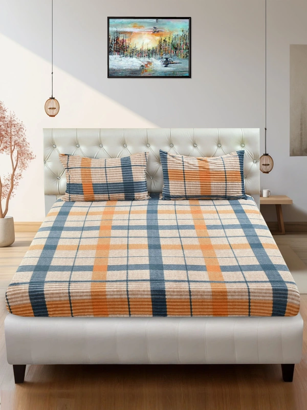 MORADO 190 GSM Flannel Super Soft Warm Elastic Fitted Double Bed Bedsheet with 2 Pillow Covers for Winters - 72x78x8 Inches, Mustard - 72x78x8 Inches, Mustard