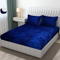 MORADO 190 GSM Flannel Super Soft Warm Elastic Fitted Double Bed Bedsheet with 2 Pillow Covers for Winters - 72x78x8 Inches, Navy Blue - 72x78x8 Inches, Navy Blue