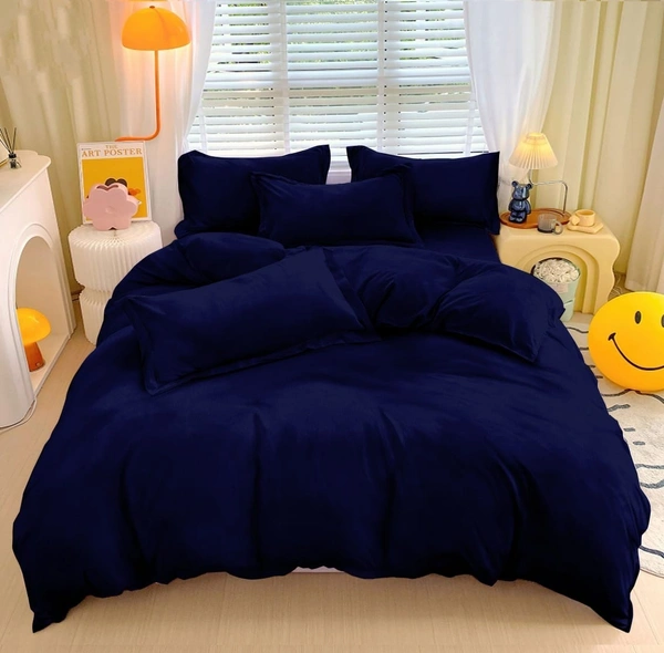 MORADO 190 GSM Flannel Super Soft Warm Elastic Fitted Double Bed Bedsheet with 2 Pillow Covers for Winters - 72x78x8 Inches, Navy Blue - 72x78x8 Inches, Navy Blue