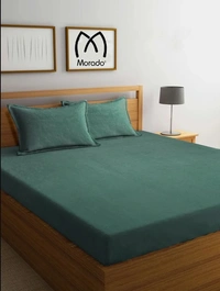 MORADO 190 GSM Flannel Super Soft Warm Elastic Fitted Double Bed Bedsheet with 2 Pillow Covers for Winters - 72x78x8 Inches, Olive Green - 72x78x8 Inches, Olive Green