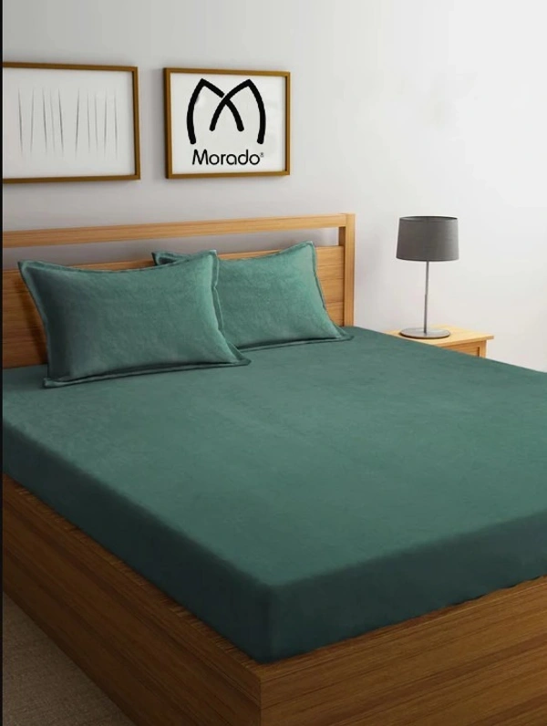 MORADO 190 GSM Flannel Super Soft Warm Elastic Fitted Double Bed Bedsheet with 2 Pillow Covers for Winters - 72x78x8 Inches, Olive Green - 72x78x8 Inches, Olive Green