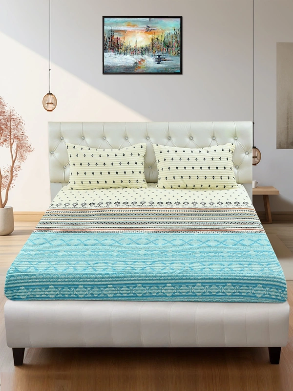 MORADO 190 GSM Flannel Super Soft Warm Elastic Fitted Double Bed Bedsheet with 2 Pillow Covers for Winters - 72x78x8 Inches, Sea Green - 72x78x8 Inches, Sea Green