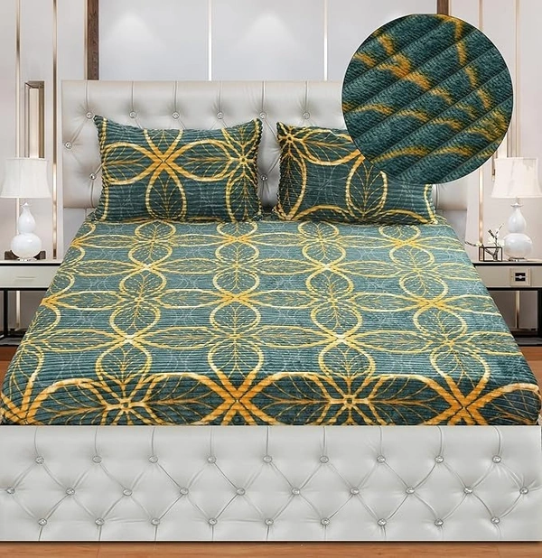 MORADO 190 GSM Flannel Super Soft Warm Elastic Fitted Double Bed Bedsheet with 2 Pillow Covers for Winters - 72x78x8 Inches, Teal - 72x78x8 Inches, Teal