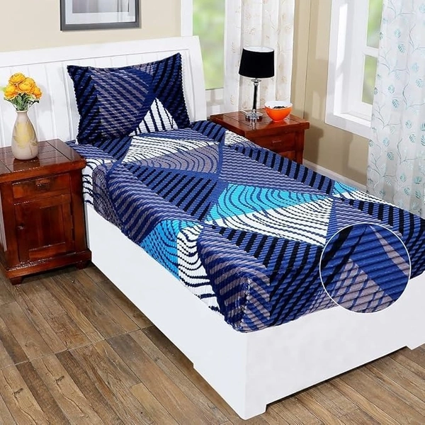 MORADO 190 GSM Flannel Super Soft Warm Elastic Fitted Single Bed Bedsheet with 1 Pillow Covers for Winters - 36x72x8 Inches, Mocha - 36x72x8 Inches, Blue