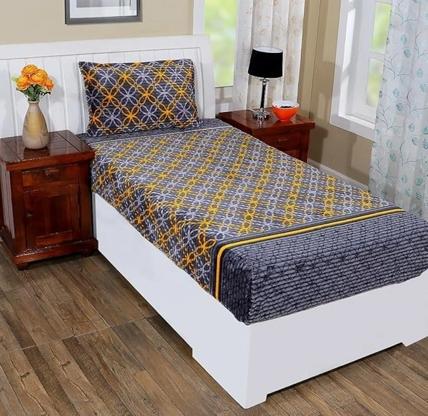 MORADO 190 GSM Flannel Super Soft Warm Elastic Fitted Single Bed Bedsheet with 1 Pillow Covers for Winters - 36x72x8 Inches, Dark Grey - 36x72x8 Inches, Dark Grey