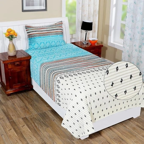 MORADO 190 GSM Flannel Super Soft Warm Elastic Fitted Single Bed Bedsheet with 1 Pillow Covers for Winters - 36x72x8 Inches, Sea Green - 36x72x8 Inches, Sea Green