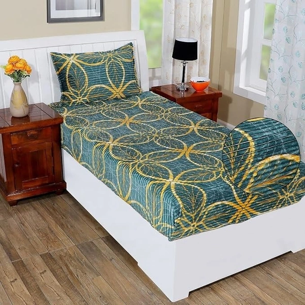 MORADO 190 GSM Flannel Super Soft Warm Elastic Fitted Single Bed Bedsheet with 1 Pillow Covers for Winters - 36x72x8 Inches, Teal - 36x72x8 Inches, Teal