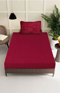MORADO 190 GSM Flannel Super Soft Warm Elastic Fitted Single Bed Bedsheet with 1 Pillow Covers for Winters - 36x72x8 Inches, Vintage Meroon - 36x72x8 Inches, Vintage Meroon