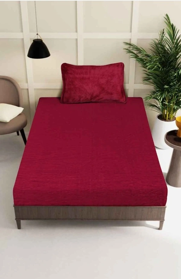 MORADO 190 GSM Flannel Super Soft Warm Elastic Fitted Single Bed Bedsheet with 1 Pillow Covers for Winters - 36x72x8 Inches, Vintage Meroon - 36x72x8 Inches, Vintage Meroon