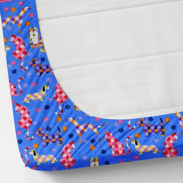 MORADO 190 GSM Flannel Super Soft Warm Elastic Fitted Double Bed Cartoon Print Bedsheet with 2 Pillow Covers for Winters - 72x78x8 Inches, Blue - 72x78x8 Inches, Blue