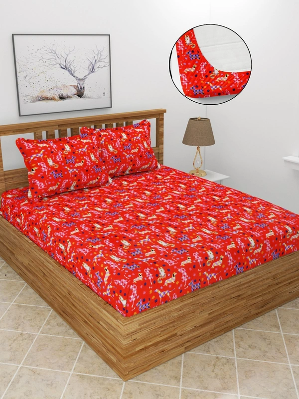 MORADO 190 GSM Flannel Super Soft Warm Elastic Fitted Double Bed Cartoon Print Bedsheet with 2 Pillow Covers for Winters - 72x78x8 Inches, Multi Color - 72x78x8 Inches, Multi colour