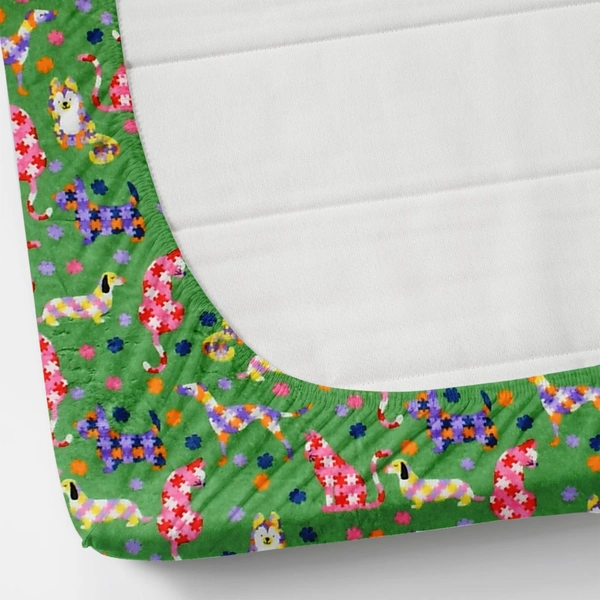 MORADO 190 GSM Flannel Super Soft Warm Elastic Fitted Double Bed Cartoon Print Bedsheet with 2 Pillow Covers for Winters - 72x78x8 Inches, Green - 72x78x8 Inches, Green