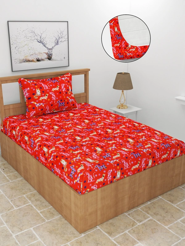MORADO 190 GSM Flannel Super Soft Warm Elastic Fitted Single Bed Cartoon Print Bedsheet with 1 Pillow Covers for Winters - 36x72x8 Inches, Multi Color - 36x72x8 Inches, Multi colour