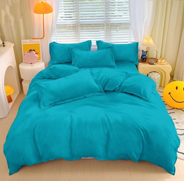 MORADO 190 GSM Flannel Super Soft Warm Double Bed Bedsheet with 2 Pillow Covers for Winters - 90x100 Inches, Aqua - 90x100 Inches, Aqua