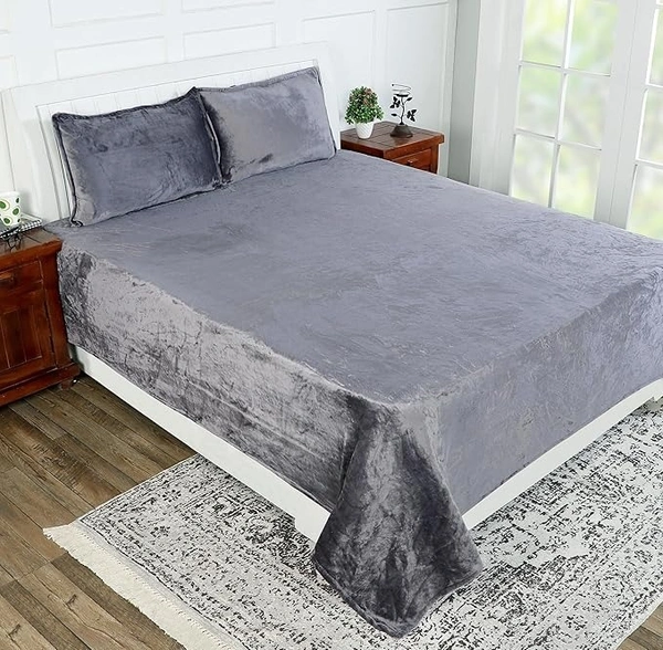 MORADO 190 GSM Flannel Super Soft Warm Double Bed Bedsheet with 2 Pillow Covers for Winters - 90x100 Inches, Cadet Grey - 90x100 Inches, Cadet Grey