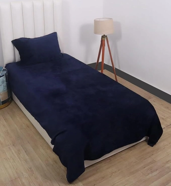 MORADO 190 GSM Flannel Super Soft Warm Single Bed Bedsheet with 1 Pillow Covers for Winters - 60x90 Inches, Navy Blue - 60x90 Inches, Navy Blue