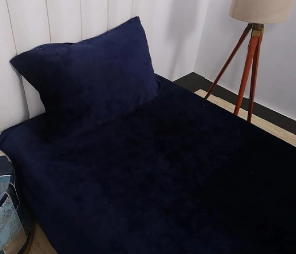 MORADO 190 GSM Flannel Super Soft Warm Single Bed Bedsheet with 1 Pillow Covers for Winters - 60x90 Inches, Navy Blue - 60x90 Inches, Navy Blue