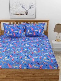 MORADO 190 GSM Flannel Super Soft Warm Double Bed Cartoon Print Bedsheet with 2 Pillow Covers for Winters - 90x100 Inches, Blue - 90x100 Inches, Blue