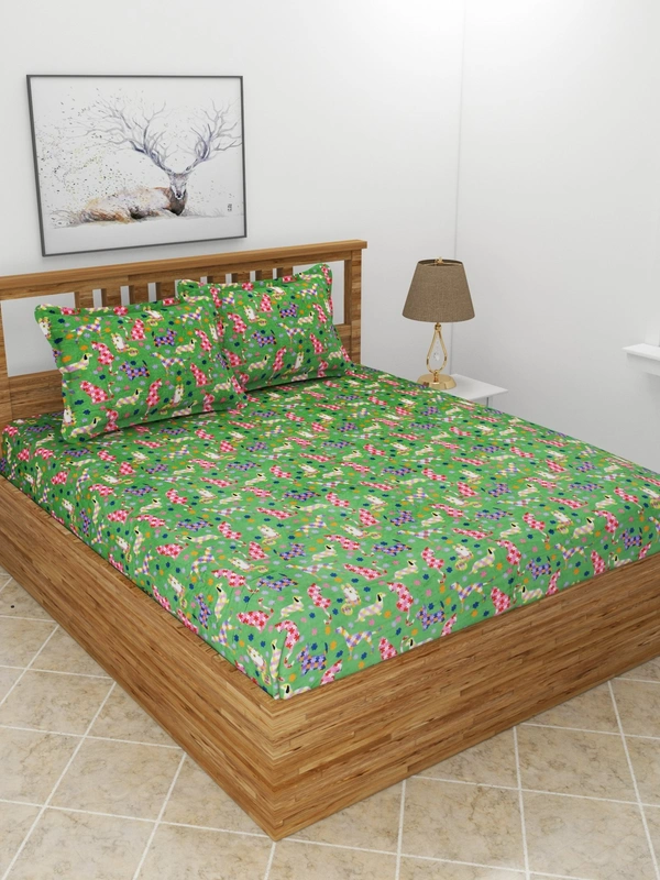 MORADO 190 GSM Flannel Super Soft Warm Double Bed Cartoon Print Bedsheet with 2 Pillow Covers for Winters - 90x100 Inches, Green - 90x100 Inches, Green