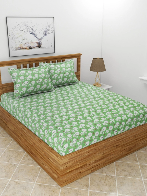 MORADO 190 GSM Flannel Super Soft Warm Double Bed Cartoon Print Bedsheet with 2 Pillow Covers for Winters - 90x100 Inches, Light Green - 90x100 Inches, Light Green