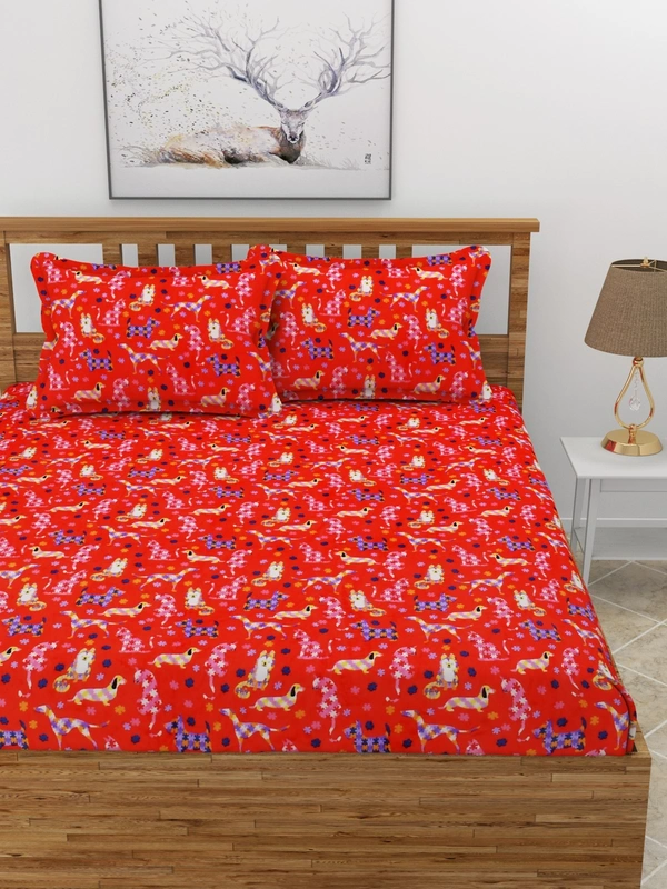 MORADO 190 GSM Flannel Super Soft Warm Elastic Fitted Double Bed Cartoon Print Bedsheet with 2 Pillow Covers for Winters - 72x78x8 Inches, Multi Color - 72x78x8 Inches, Multi colour