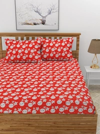 MORADO 190 GSM Flannel Super Soft Warm Elastic Fitted Double Bed Cartoon Print Bedsheet with 2 Pillow Covers for Winters - 72x78x8 Inches, Red - 72x78x8 Inches, Red