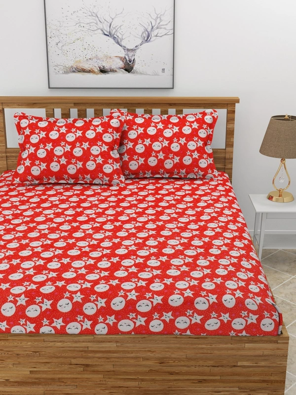MORADO 190 GSM Flannel Super Soft Warm Elastic Fitted Double Bed Cartoon Print Bedsheet with 2 Pillow Covers for Winters - 72x78x8 Inches, Red - 72x78x8 Inches, Red