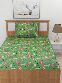 MORADO 190 GSM Flannel Super Soft Warm Single Bed Cartoon Print Bedsheet with 1 Pillow Covers for Winters - 60x90 Inches,Green - 60x90 Inches, Green
