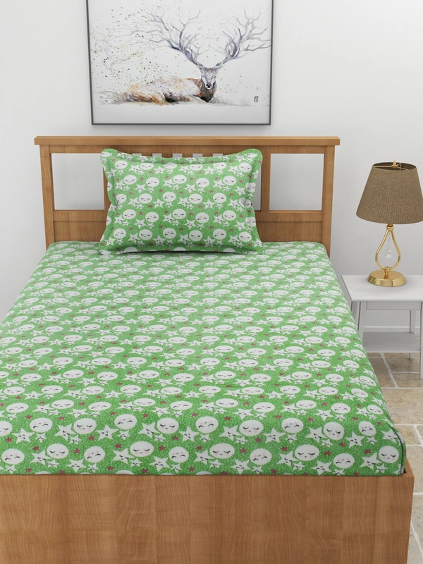MORADO 190 GSM Flannel Super Soft Warm Single Bed Cartoon Print Bedsheet with 1 Pillow Covers for Winters - 60x90 Inches, Light Green - 60x90 Inches, Light Green