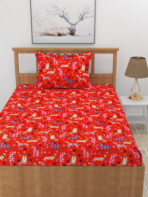 MORADO 190 GSM Flannel Super Soft Warm Elastic Fitted Single Bed Cartoon Print Bedsheet with 1 Pillow Covers for Winters - 36x72x8 Inches, Multi Color - 36x72x8 Inches, Multi colour