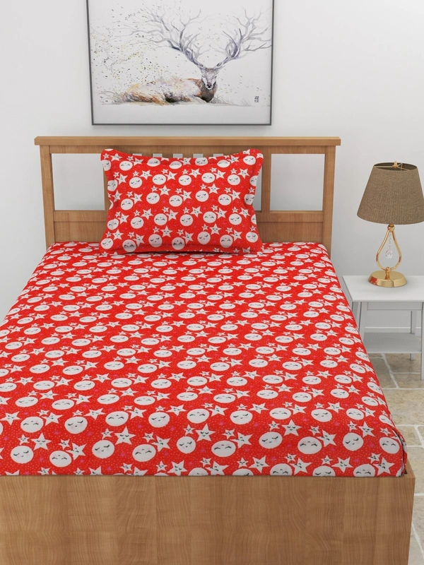 MORADO 190 GSM Flannel Super Soft Warm Single Bed Cartoon Print Bedsheet with 1 Pillow Covers for Winters - 60x90 Inches, Red - 60x90 Inches, Red