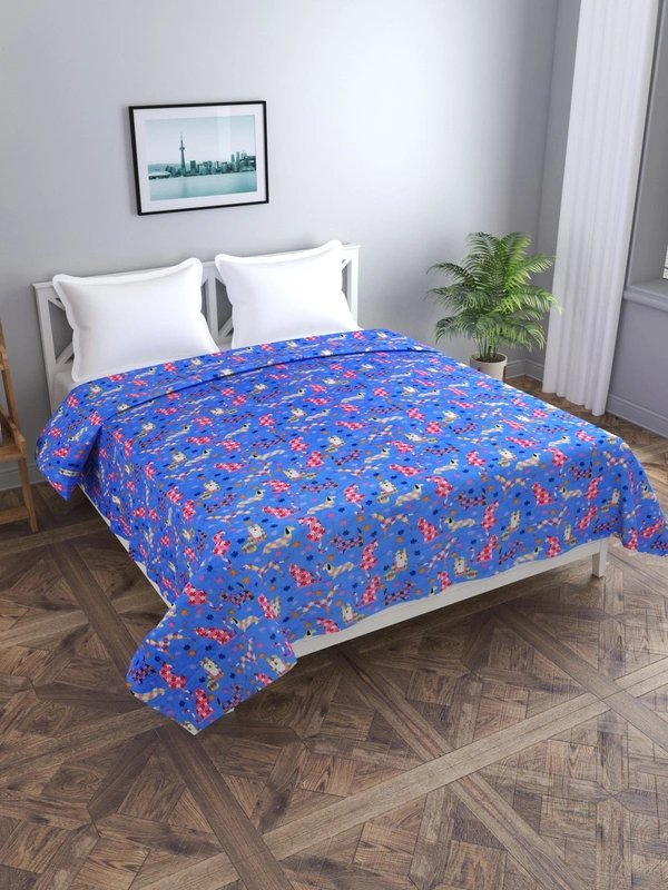 MORADO 190 GSM Flannel Super Soft Warm Double Bed Cartoon Print Quilt Cover/Duvet Cover/Rajai Cover/Blanket Cover for Winters with Zipper -90x100 Inches, Blue - 90x100 Inches, Blue