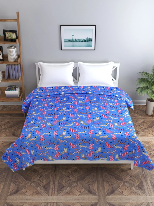 MORADO 190 GSM Flannel Super Soft Warm Double Bed Cartoon Print Quilt Cover/Duvet Cover/Rajai Cover/Blanket Cover for Winters with Zipper -90x100 Inches, Blue - 90x100 Inches, Blue