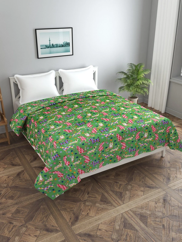 MORADO 190 GSM Flannel Super Soft Warm Double Bed Cartoon Print Quilt Cover/Duvet Cover/Rajai Cover/Blanket Cover for Winters with Zipper -90x100 Inches, Green - 90x100 Inches, Green