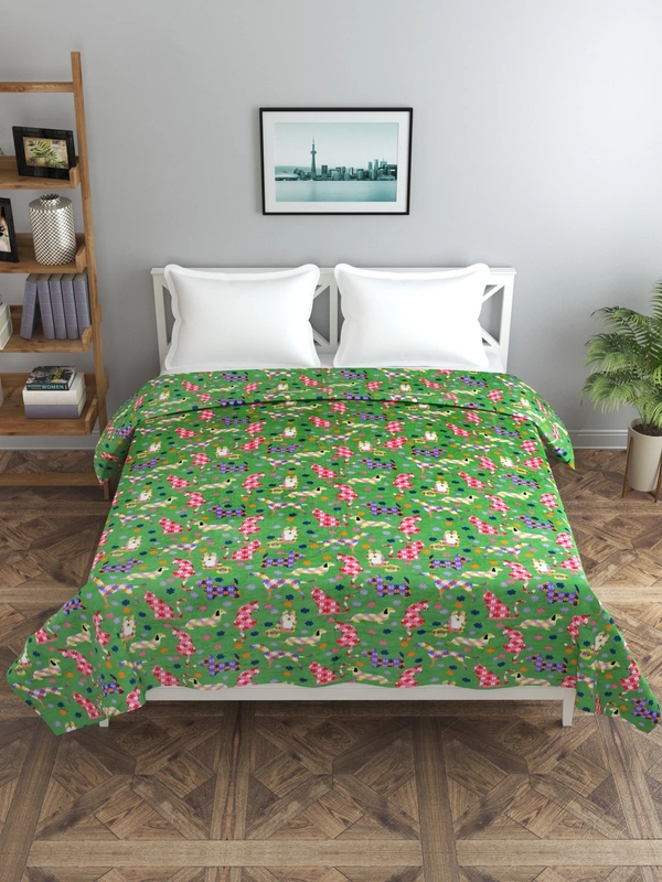 MORADO 190 GSM Flannel Super Soft Warm Double Bed Cartoon Print Quilt Cover/Duvet Cover/Rajai Cover/Blanket Cover for Winters with Zipper -90x100 Inches, Green - 90x100 Inches, Green