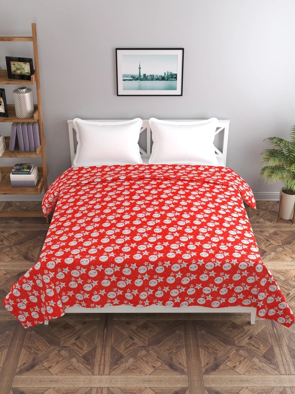 MORADO 190 GSM Flannel Super Soft Warm Double Bed Cartoon Print Quilt Cover/Duvet Cover/Rajai Cover/Blanket Cover for Winters with Zipper -90x100 Inches, Red - 90x100 Inches, Red