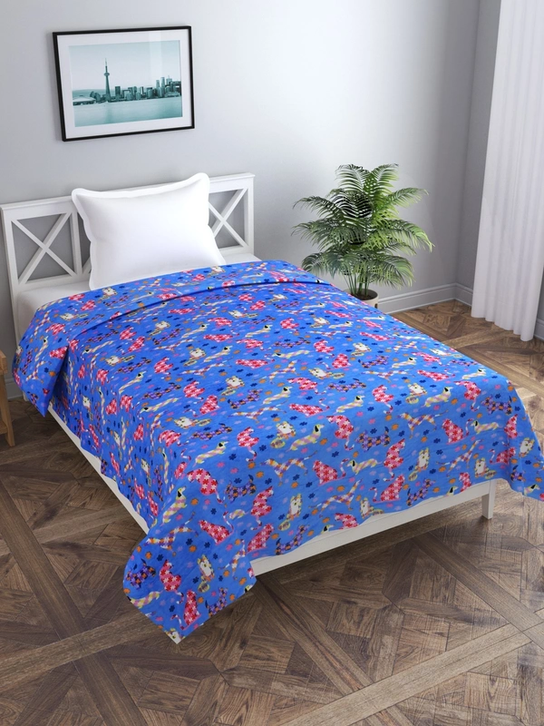 MORADO 190 GSM Flannel Super Soft Warm Single Bed Cartoon Print Quilt Cover/Duvet Cover/Rajai Cover/Blanket Cover for Winters with Zipper -60x90 Inches, Blue - 60x90 Inches, Blue