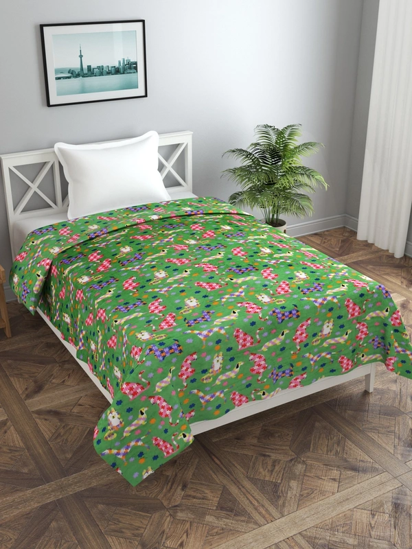 MORADO 190 GSM Flannel Super Soft Warm Single Bed Cartoon Print Quilt Cover/Duvet Cover/Rajai Cover/Blanket Cover for Winters with Zipper -60x90 Inches,Green - 60x90 Inches, Green