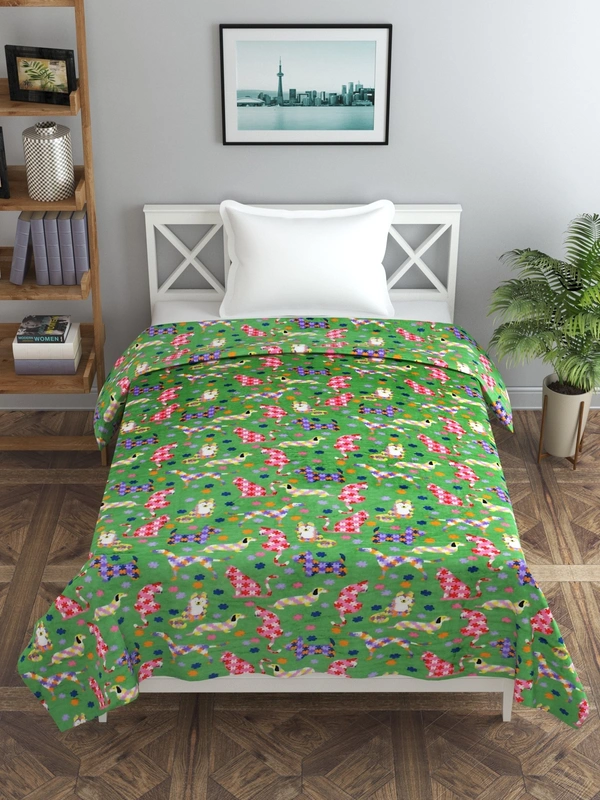 MORADO 190 GSM Flannel Super Soft Warm Single Bed Cartoon Print Quilt Cover/Duvet Cover/Rajai Cover/Blanket Cover for Winters with Zipper -60x90 Inches,Green - 60x90 Inches, Green