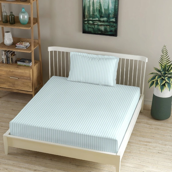 MORADO Premium Glace Cotton Stripe Single Flat Bedsheet With 1Pillow Cover for Home-Hotels-Guest House (60x90 Inches) - LightGrey