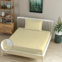 MORADO Premium Glace Cotton Stripe Single Fitted Bedsheet With 1 Pillow Covers for Home-Hotels-Guest House (36x72x8 Inches)