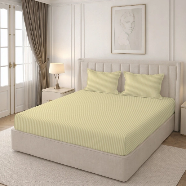 MORADO Premium Glace Cotton Stripe Double Flat Bedsheet With 2 Pillow Covers for Home-Hotels-Guest House (90x100 Inches)