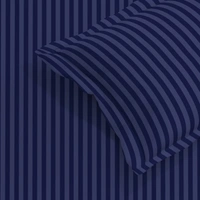 MORADO Premium Glace Cotton Stripe Double Flat Bedsheet With 2 Pillow Covers for Home-Hotels-Guest House (90x100 Inches)-Navyblue
