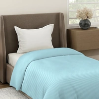 MORADO Glace Cotton Plain Stripe Single Duvet Cover 60x90 Inches | Soft, Breathable & Durable Cotton Duvet Cover for Single Bed(Powder Blue)