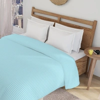 MORADO Glace Cotton Plain Stripe Double Duvet Cover 90x100 Inches | Soft, Breathable & Durable Cotton Duvet Cover for Double Bed(Powder Blue)