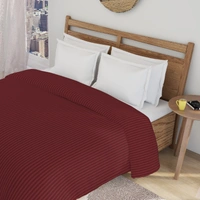 MORADO Glace Cotton Plain Stripe Double Duvet Cover 90x100 Inches | Soft, Breathable & Durable Cotton Duvet Cover for Double Bed(Maroon)